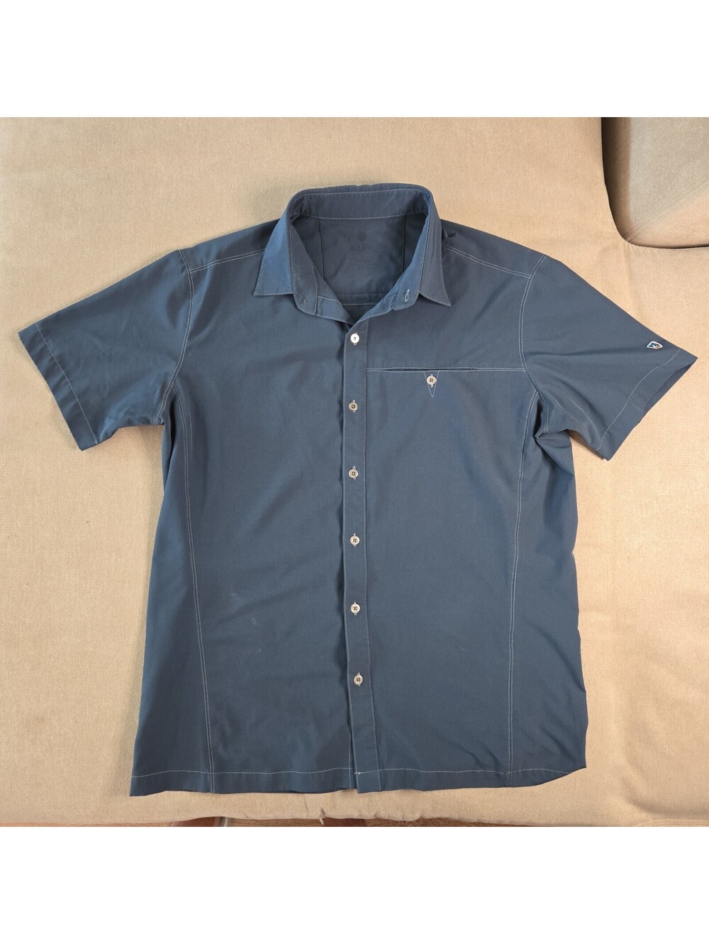 Kuhl Renegade Men's Shirt Tufflex Fabric Size Medium Blue Button Down Short Slee
